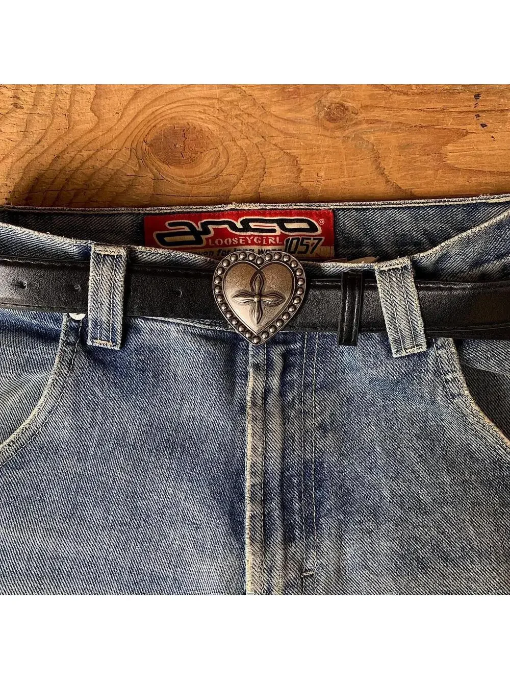 Y2k gothic style heart cross belt buckle black belt. 40 inches length. Unisex